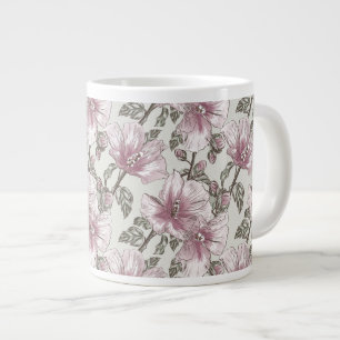 Gedämpftes Rosa Hibiskus-Blumenmuster Jumbo-Tasse