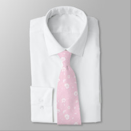 Gedämpftes Rosa und Weiß Wildblumenmuster Krawatte
