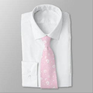 Gedämpftes Rosa und Weiß Wildblumenmuster Krawatte