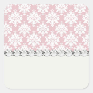 gedämpftes rosa und weißes creme-damaskusmuster quadratischer aufkleber