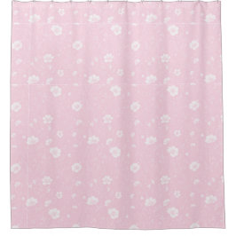 Gedämpftes Rosa und Weißes Wildblumenmuster Duschvorhang