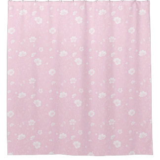 Gedämpftes Rosa und Weißes Wildblumenmuster Duschvorhang