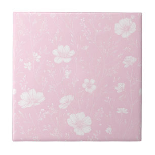 Gedämpftes rosa und weißes Wildblumenmuster Fliese