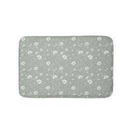 Gedämpftes Salbeigrün und weißes Wildblumenmuster Badematte