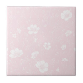 Gedämpftes sanftes Rosa und Weißes Wildblumenmuste Fliese