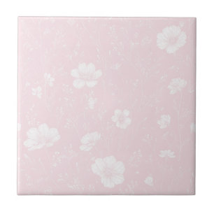 Gedämpftes sanftes Rosa und Weißes Wildblumenmuste Fliese