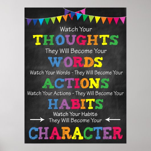 GEDANKEN, WORTE, AKTIONEN, HABITS, CHARAKTER! POSTER (Vorne)