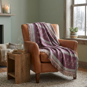 Gedecke Kuscheldecke mit Strickmuster in Burgundro Decke