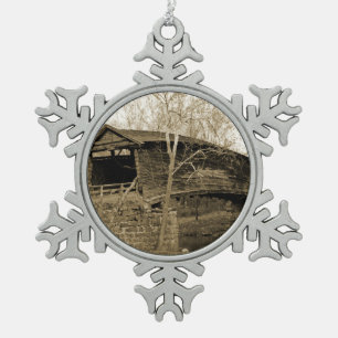 Gedeckte Brücke Schneeflocken Zinn-Ornament