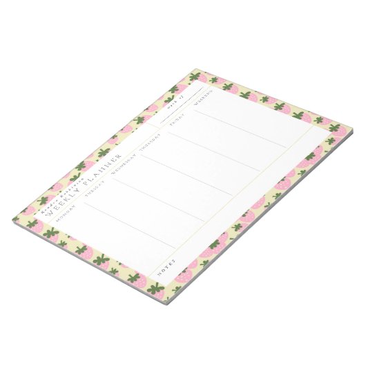 Gedeckte Erdbeeren (Creme) Wochenplaner Notizblock (angewinkelt)