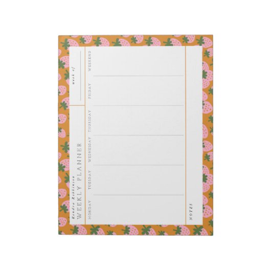Gedeckte Erdbeeren (Orange) Wochenplaner Notizblock (Rotiert)