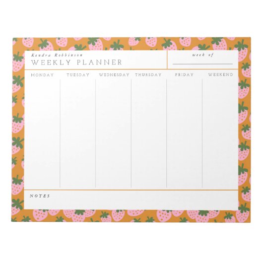 Gedeckte Erdbeeren (Orange) Wochenplaner Notizblock (Vorderseite)