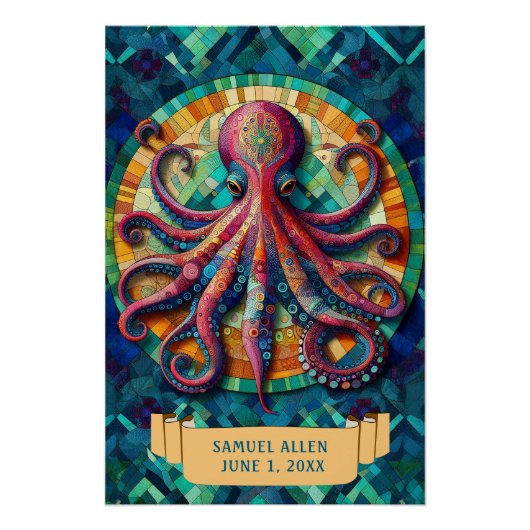 GEDECKTE FARBENFROHE Oktopus-Optik Poster (Vorderseite)