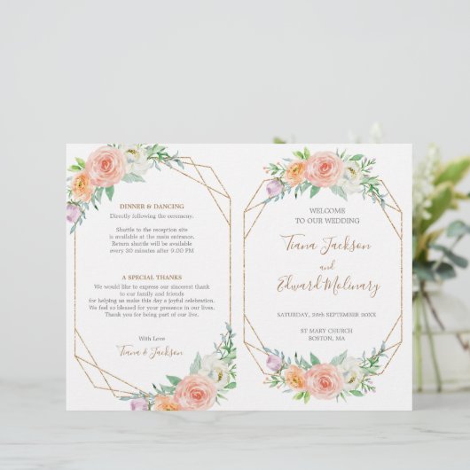 Gedeckte Hochzeitsprogramme für geometrische Blume (Stehend Vorderseite)