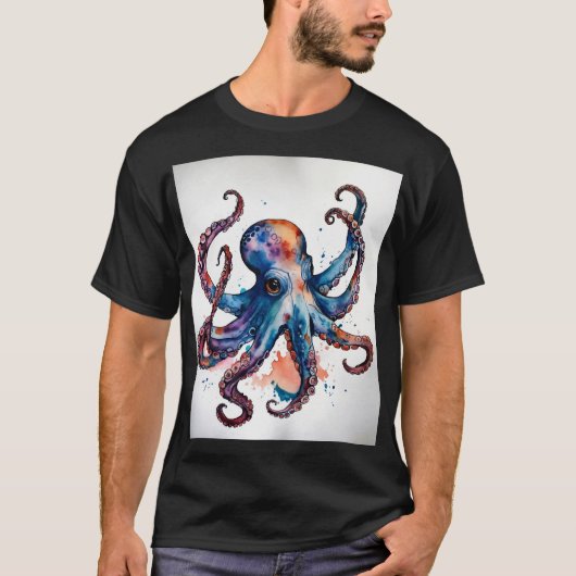 Gedeckte Waagen: Wasserfarbener Tattoo-Octopus-T - T-Shirt (Vorderseite)