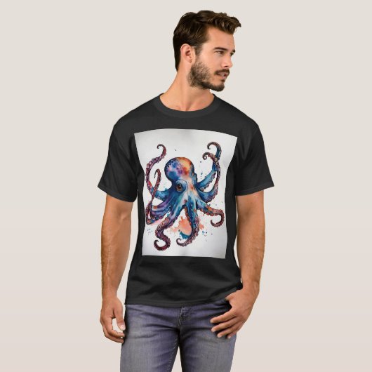 Gedeckte Waagen: Wasserfarbener Tattoo-Octopus-T - T-Shirt (Vorne ganz)
