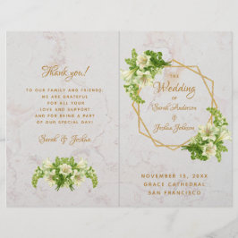 Gedecktes Hochzeitsprogramm - Marble Gold White Li