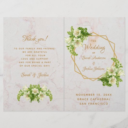 Gedecktes Hochzeitsprogramm - Marble Gold White Li (Vorderseite)