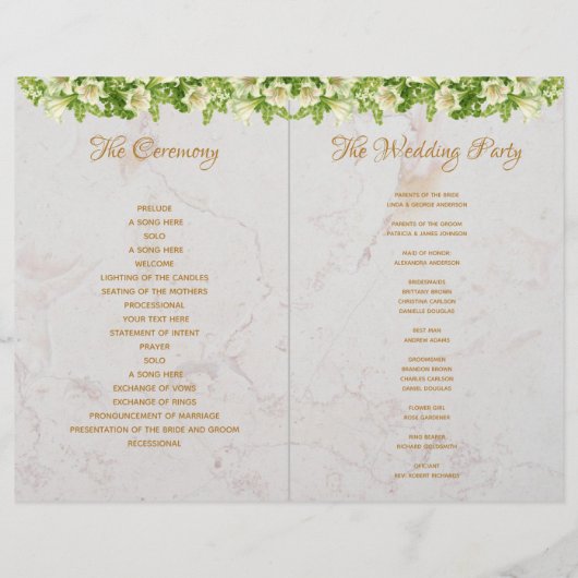 Gedecktes Hochzeitsprogramm - Marble Gold White Li (Rückseite)