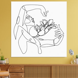 Gedeihen – Feminine Linienkunst mit Blumen Leinwanddruck