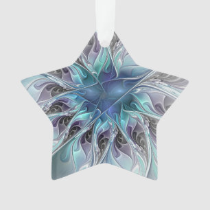 Gedeihende abstrakte fraktale Blume mit blauem Ste Ornament