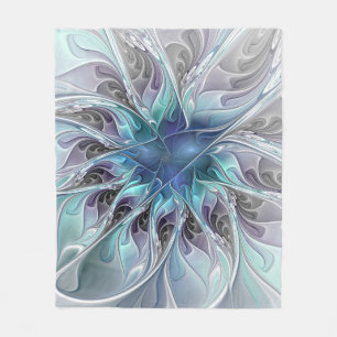 Gedeihende abstrakte moderne fraktale Blume mit Bl Fleecedecke