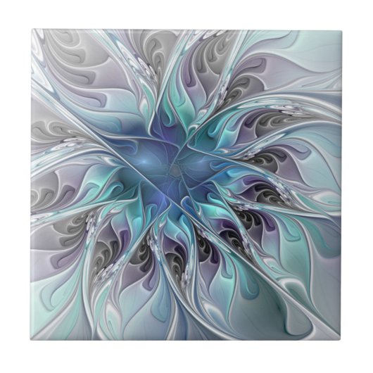 Gedeihende abstrakte moderne fraktale Blume mit Bl Fliese (Vorderseite)
