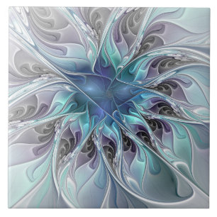 Gedeihende abstrakte moderne fraktale Blume mit Bl Fliese