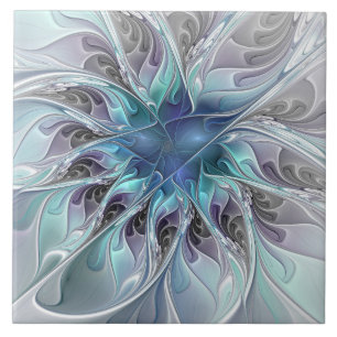 Gedeihende abstrakte moderne fraktale Blume mit Bl Fliese