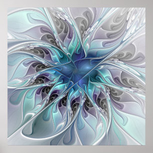 Gedeihende abstrakte moderne fraktale Blume mit Bl Poster