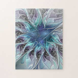 Gedeihende abstrakte moderne fraktale Blume mit Bl Puzzle