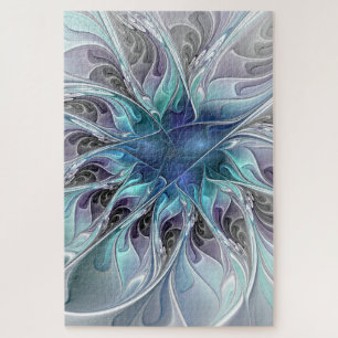 Gedeihende abstrakte moderne fraktale Blume mit Bl Puzzle