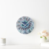 Gedeihende abstrakte moderne fraktale Blume mit Bl Runde Wanduhr (Zuhause)