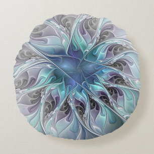 Gedeihende abstrakte moderne fraktale Blume mit Bl Rundes Kissen