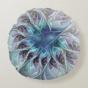 Gedeihende abstrakte moderne fraktale Blume mit Bl Rundes Kissen