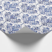 Gedeihendes Damastmuster - blau Geschenkpapier (Ecke)