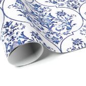Gedeihendes Damastmuster - blau Geschenkpapier (Rolleneckpunkt)