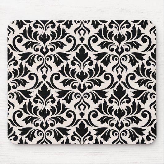 Gedeihendes Damastmuster Schwarz auf Creme Mousepad (Vorne)