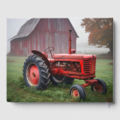 Gedenk-Rot-Traktor mit roter alter Scheune Gästebuch (Rückseite)