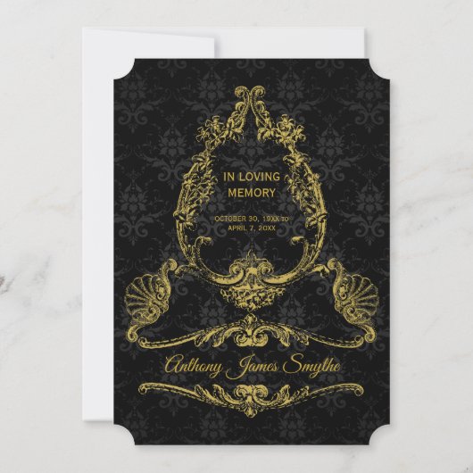 Gedenkartikel mit schwarzen Damaskus-Goldrahmen fü Einladung (Rückseite)
