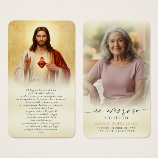 Gedenkblatt Jesus Heiliges Herz Gebetskarten (Vorne & Hinten)