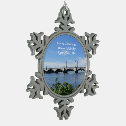 Gedenkbrücke, Springfield, MA-Ornament Schneeflocken Zinn-Ornament (Links)