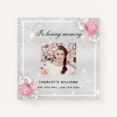 Gedenkbuch Beerdigung Silberfloral Foto Notizblock (Vorderseite)