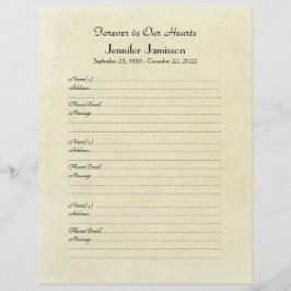 Gedenkbuchseite, beschädigtes Cremepapier