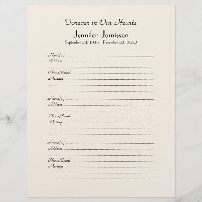 Gedenkbuchseite, weiß (Vorderseite)