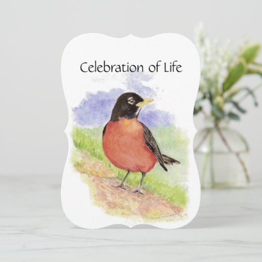 Gedenkdienst Einladung Wasserfarbe Robin Bird (Stehend Vorderseite)