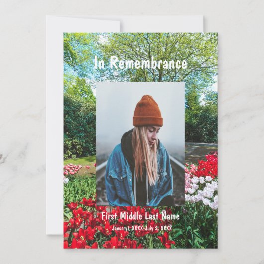 Gedenkdienst Einladung zu Blume im Garten (Vorderseite)