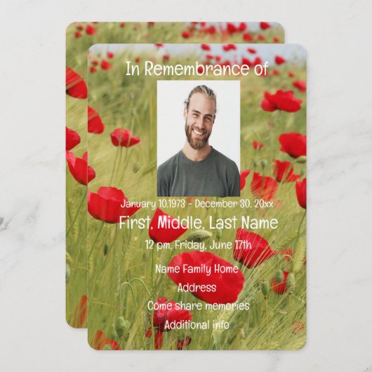 Gedenkdienst lädt Rote Mohnblume zur Blume ein Einladung (Vorne/Hinten)