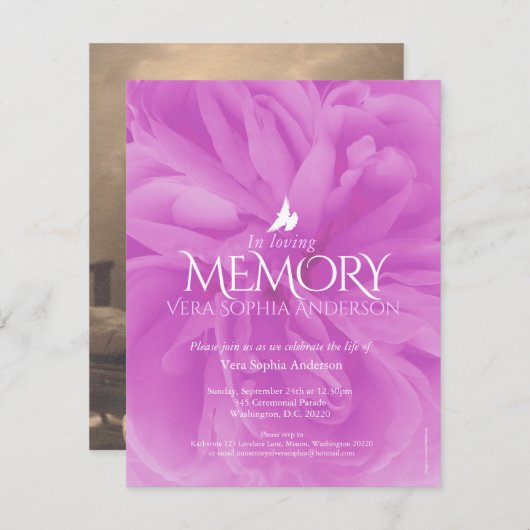 Gedenkdienst lila Rose Beerdigung Einladungen (Vorne/Hinten)