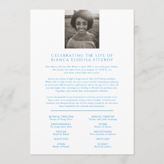 Gedenkdienst lila Rose Beerdigung Programm (Rückseite)